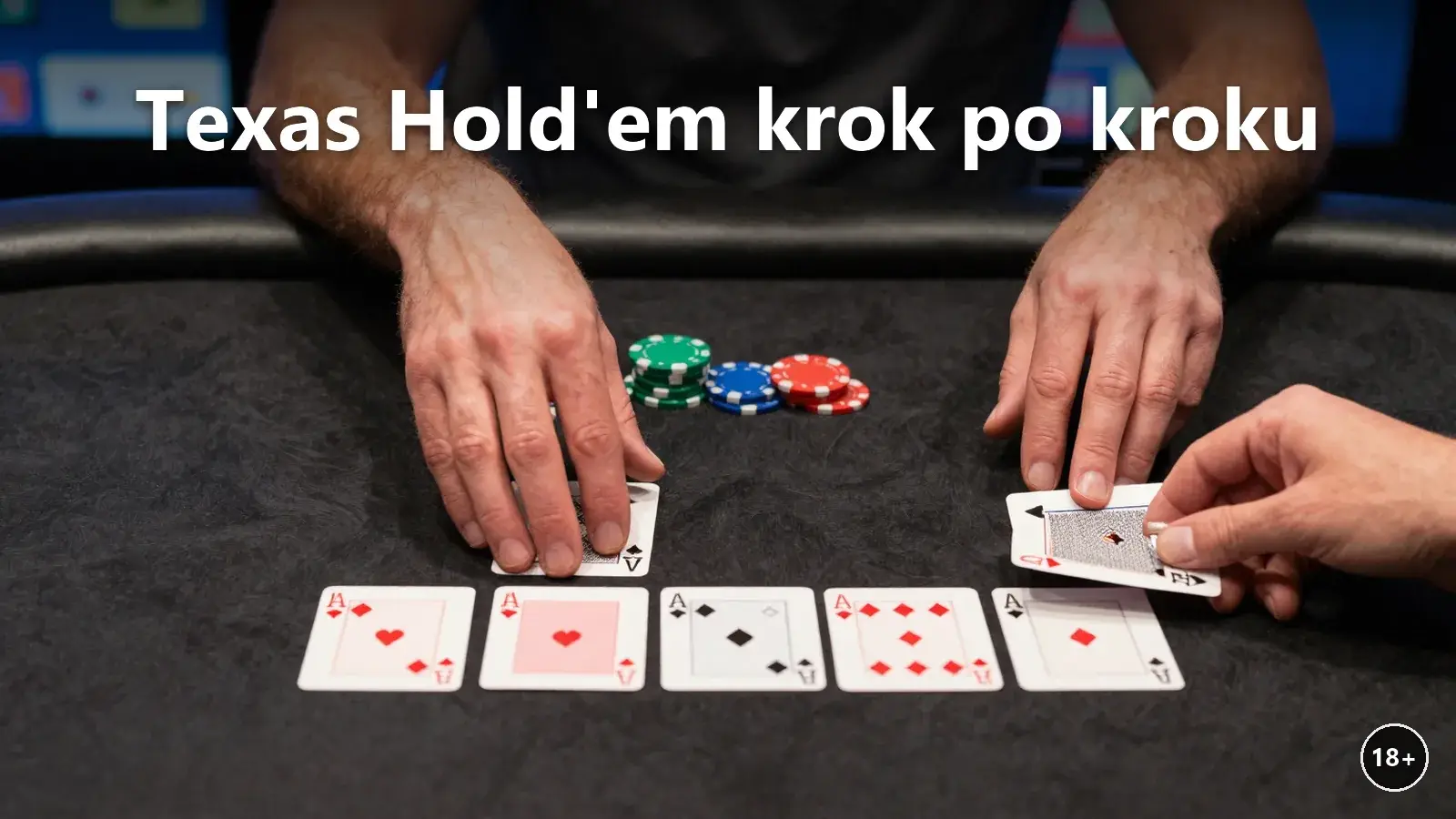 Stół Texas Hold'em z kartami gracza i kolejnymi kartami wspólnymi