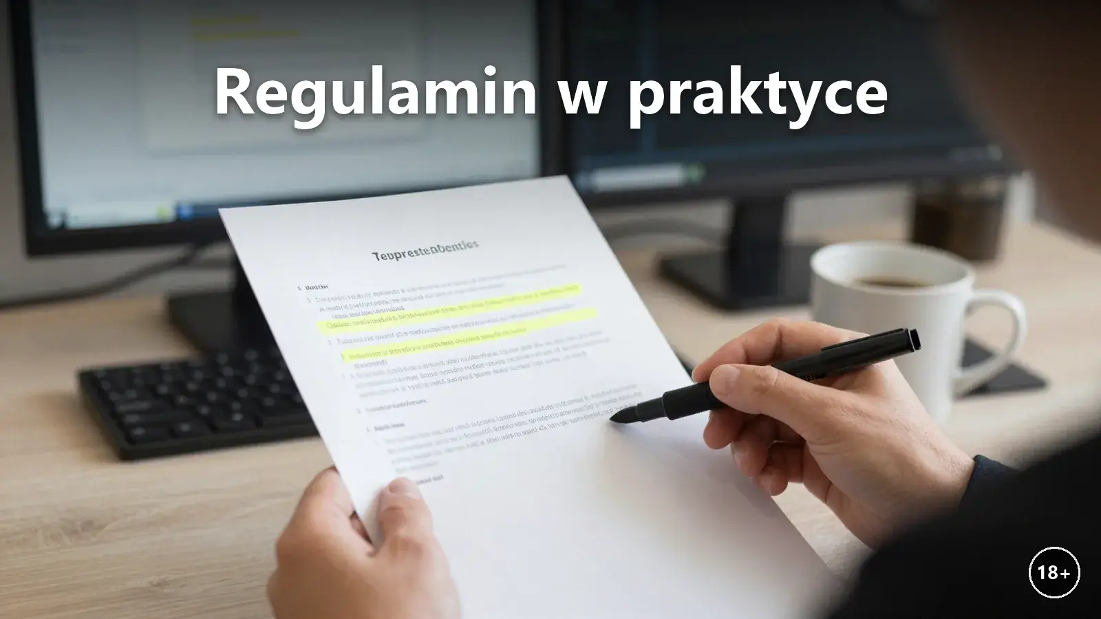 Gracz czyta regulamin kasyna z zaznaczonymi kluczowymi punktami